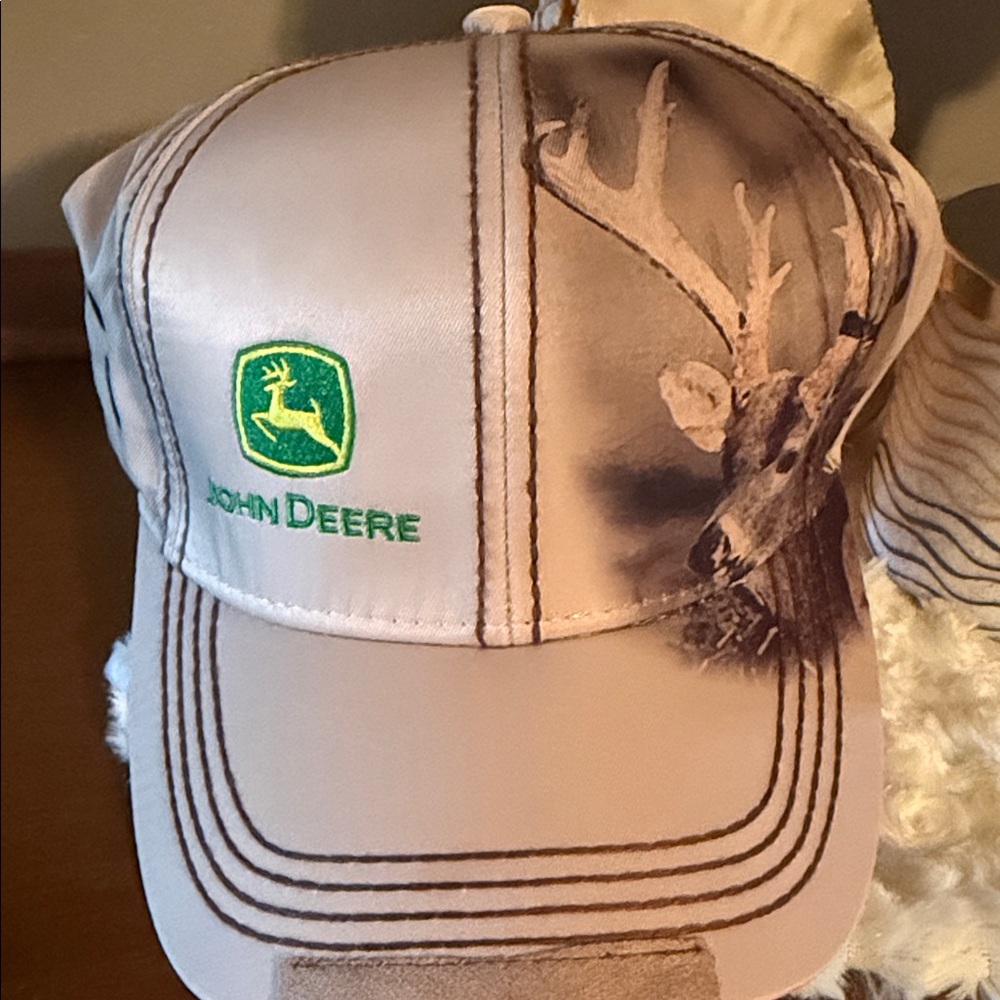John Deere Tan and Green Deer Graphic Trucker Cap